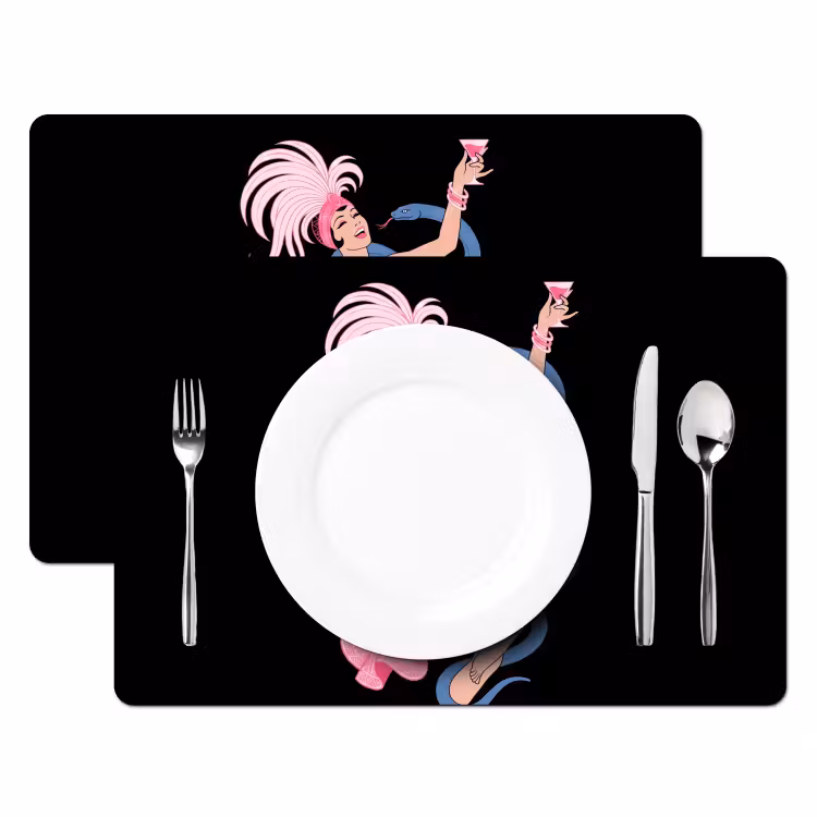 Vrouw - Danseres - Slangen - Art Deco - Roze Placemat vinyl groot -zzsfeer2_Kitchenyeah-website