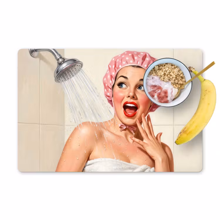 Vrouw - Douche - Roze Placemat vinyl groot -zzzproduct_Kitchenyeah-website