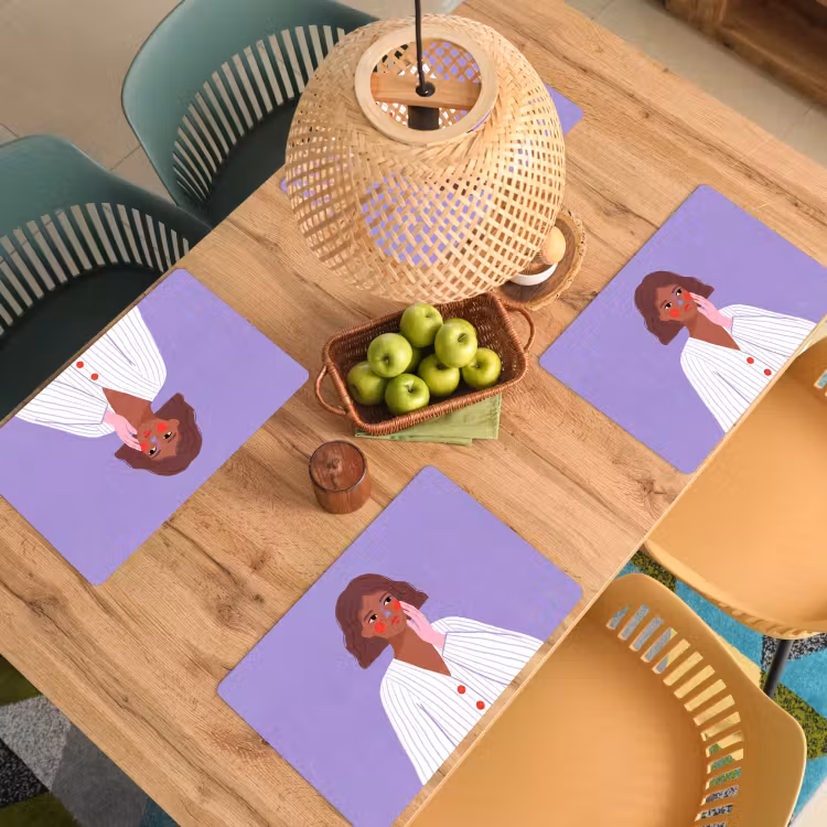 Vrouw - Gezicht - Mensen - Abstract - Kleurrijk Placemat vinyl groot -zzsfeer5_Kitchenyeah-website