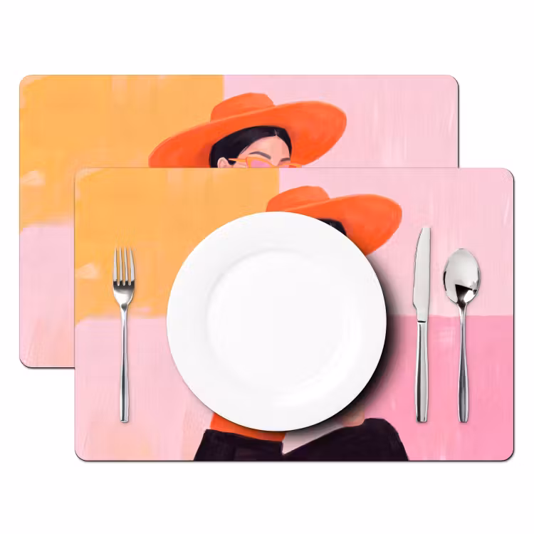 Vrouw - Hoed - Mode - Modern - Oranje Placemat vinyl groot -zzsfeer2_Kitchenyeah-website