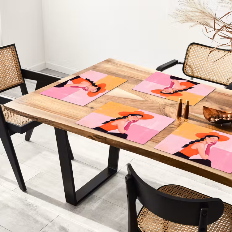 Vrouw - Hoed - Mode - Modern - Oranje Placemat vinyl groot -zzsfeer4_Kitchenyeah-website