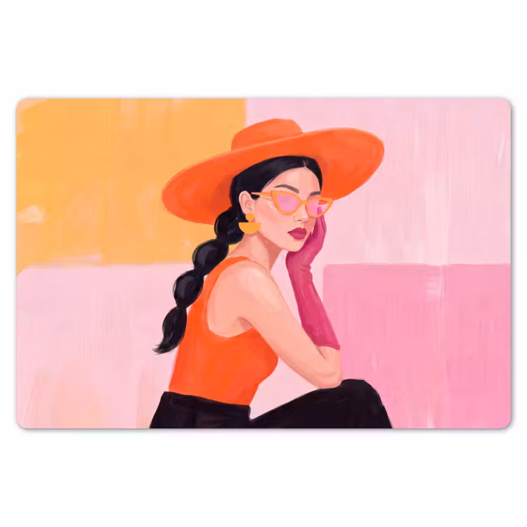 Vrouw - Hoed - Mode - Modern - Oranje Placemat vinyl groot -zzsfeer1_Kitchenyeah-website
