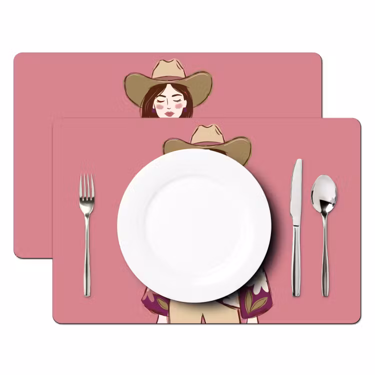 Vrouw - Hoed - Portret - Illustratie - Roze Placemat vinyl groot -zzsfeer2_Kitchenyeah-website