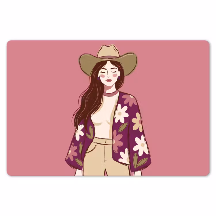 Vrouw - Hoed - Portret - Illustratie - Roze Placemat vinyl groot -zzsfeer1_Kitchenyeah-website
