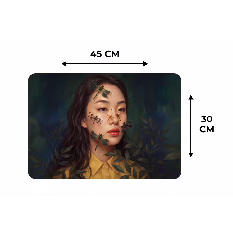Vrouw - Insecten - Natuur - Portret - Groen Placemat vinyl groot -specs