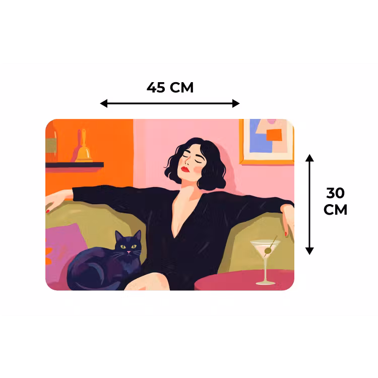 Vrouw - Kat - Interieur - Modern - Kleurrijk Placemat vinyl groot -specs
