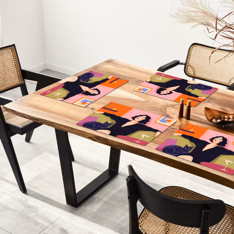 Vrouw - Kat - Interieur - Modern - Kleurrijk Placemat vinyl groot -zzsfeer4_Kitchenyeah-website