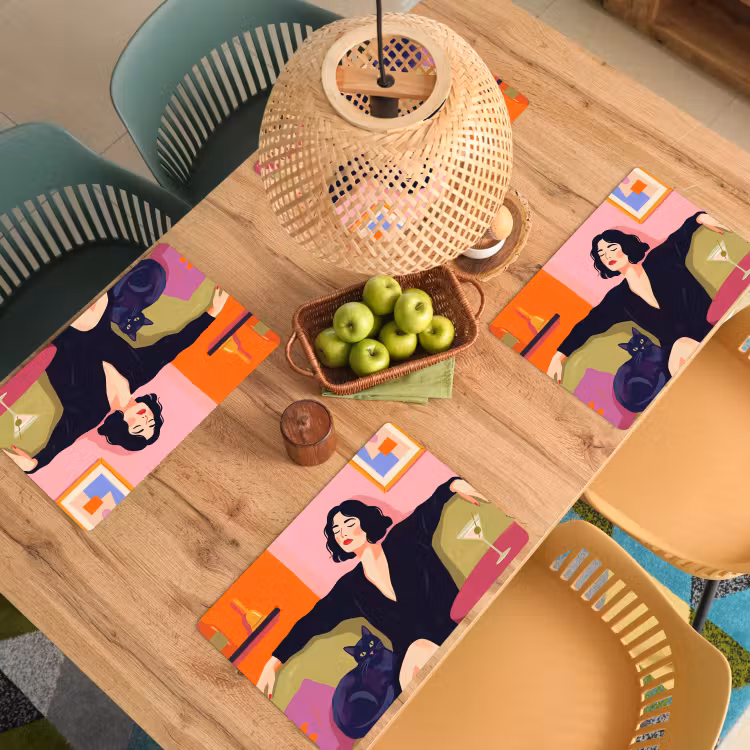 Vrouw - Kat - Interieur - Modern - Kleurrijk Placemat vinyl groot -zzsfeer5_Kitchenyeah-website