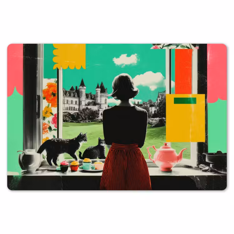 Vrouw - Keuken - Katten - Doorkijk Placemat vinyl groot -zzsfeer1_Kitchenyeah-website