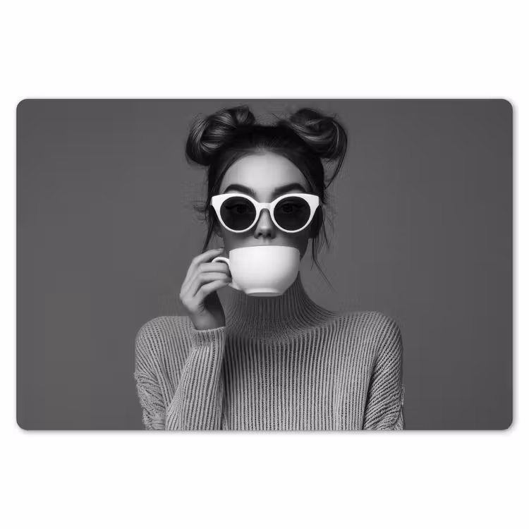Vrouw - Koffie - Zwart - Wit Placemat vinyl groot -zzsfeer1_Kitchenyeah-website