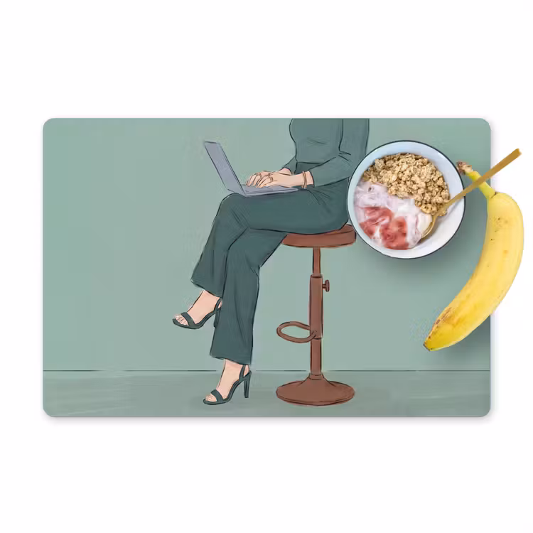 Vrouw - Laptop - Zittend - Illustratie - Groen Placemat vinyl groot -zzzproduct_Kitchenyeah-website