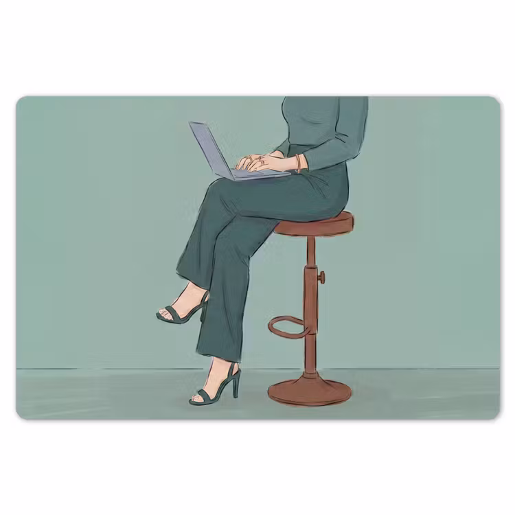 Vrouw - Laptop - Zittend - Illustratie - Groen Placemat vinyl groot -zzsfeer1_Kitchenyeah-website