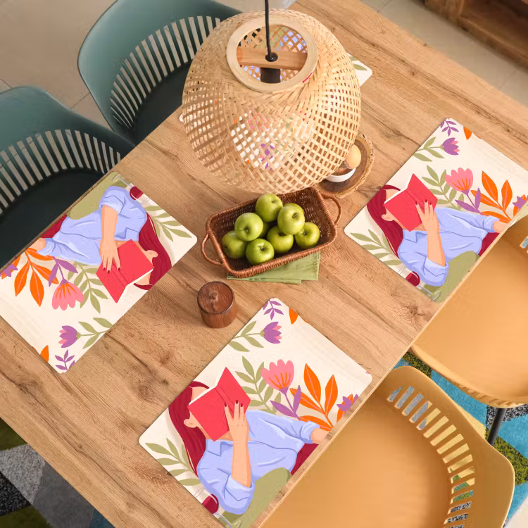 Vrouw - Lezen - Thuis - Modern - Bloemen Placemat vinyl groot -zzsfeer5_Kitchenyeah-website