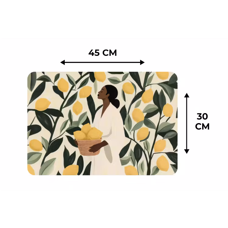 Vrouw - Mand - Citroenen - Bladeren Placemat vinyl groot -specs