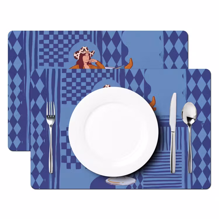 Vrouw - Martini glas - Abstract - Blauw - Kunst Placemat vinyl groot -zzsfeer2_Kitchenyeah-website