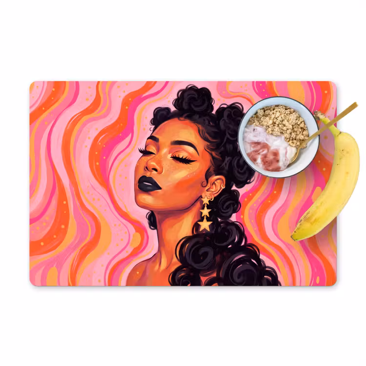 Vrouw - Portret - Abstract - Kleurrijk - Roze Placemat vinyl groot -zzzproduct_Kitchenyeah-website