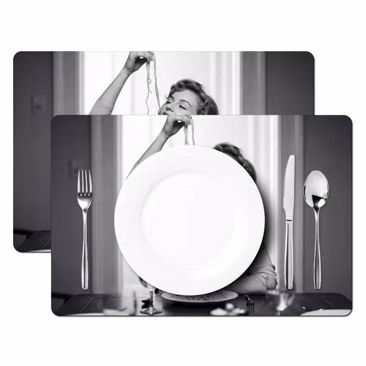 Vrouw - Spaghetti - Zwart - Wit Placemat vinyl groot -zzsfeer2_Kitchenyeah-website