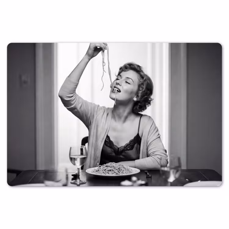Vrouw - Spaghetti - Zwart - Wit Placemat vinyl groot -zzsfeer1_Kitchenyeah-website