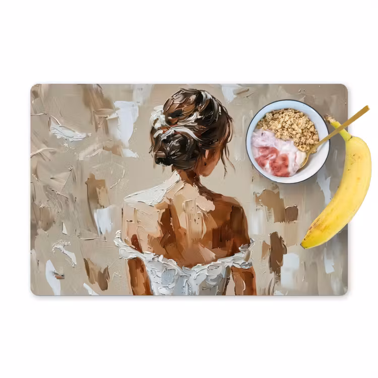 Vrouw - Verf - Abstract - Beige - Modern Placemat vinyl groot -zzzproduct_Kitchenyeah-website
