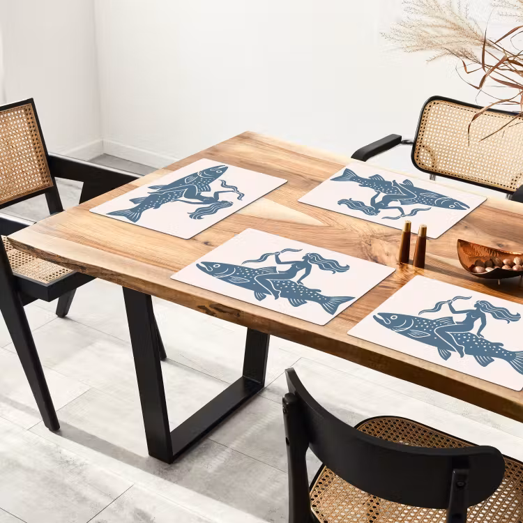 Vrouw - Vis - Fantasie - Abstract - Blauw Placemat vinyl groot -zzsfeer4_Kitchenyeah-website