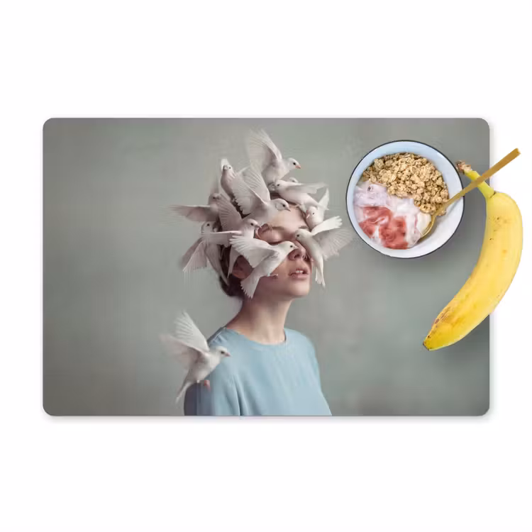 Vrouw - Vogels - Abstract - Modern - Wit Placemat vinyl groot -zzzproduct_Kitchenyeah-website