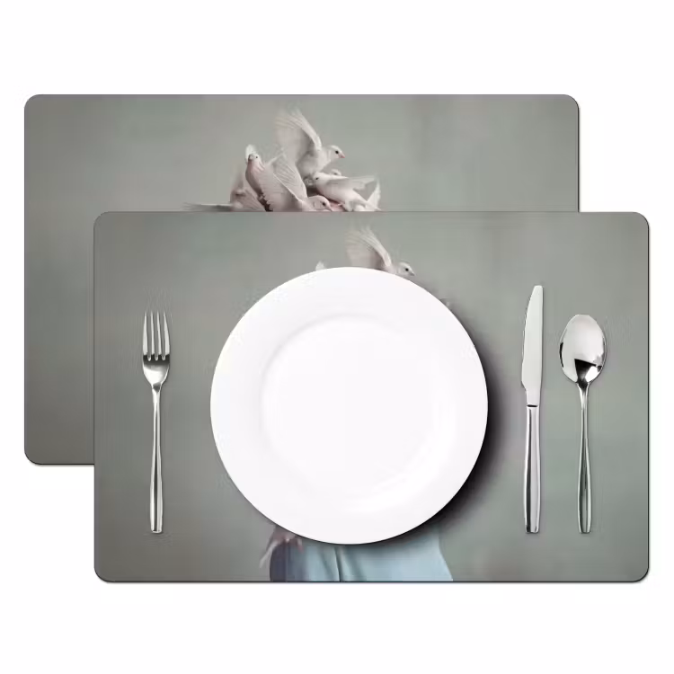 Vrouw - Vogels - Abstract - Modern - Wit Placemat vinyl groot -zzsfeer2_Kitchenyeah-website