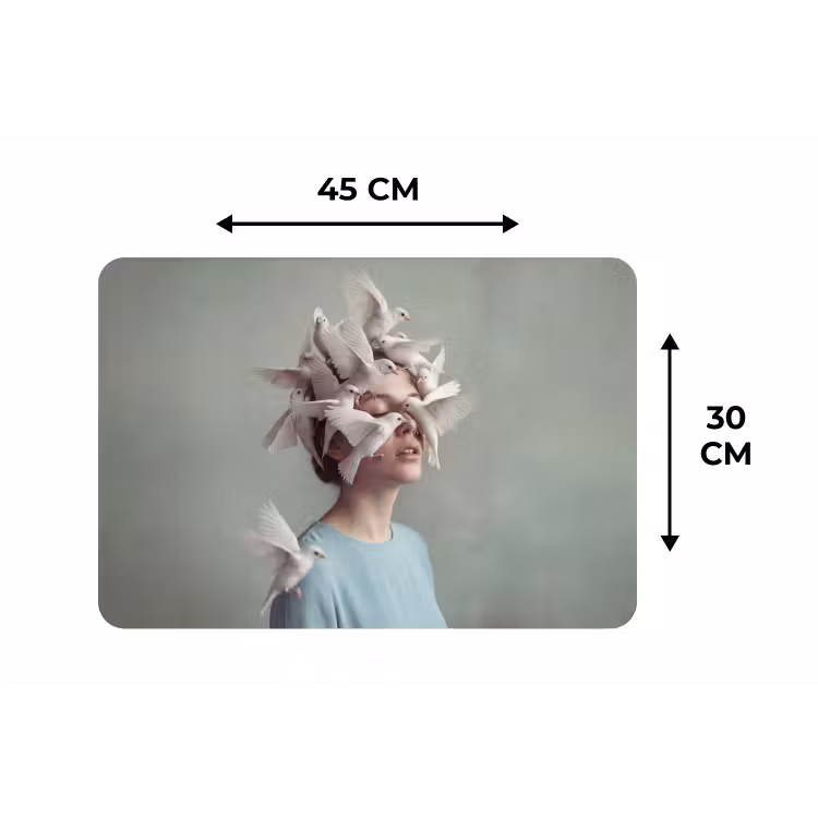 Vrouw - Vogels - Abstract - Modern - Wit Placemat vinyl groot -specs