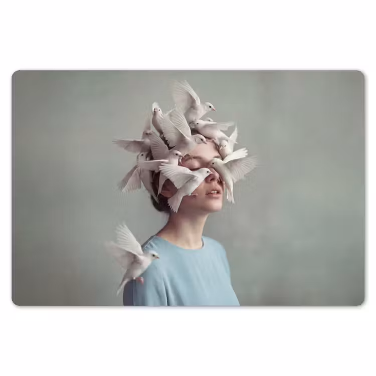 Vrouw - Vogels - Abstract - Modern - Wit Placemat vinyl groot -zzsfeer1_Kitchenyeah-website