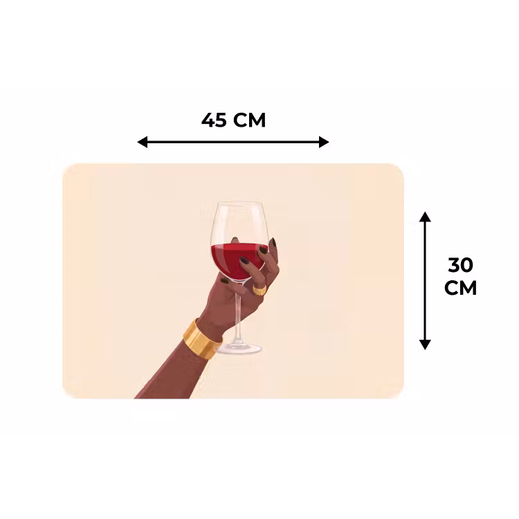 Vrouw - Wijn - Glas - Illustratie - Rood Placemat vinyl groot -specs