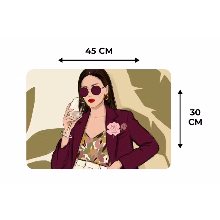 Vrouw - Wijn - Portret - Mode - Modern Placemat vinyl groot -specs
