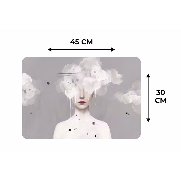 Vrouw - Wolk - Grijs Placemat vinyl groot -specs