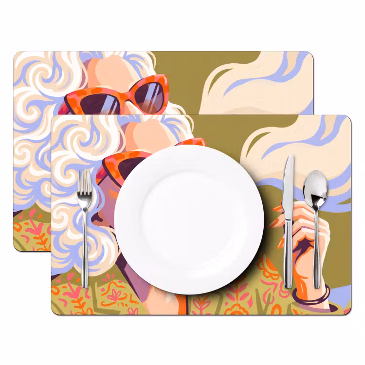 Vrouw - Zonnebril - Portret - Modern - Kleurrijk Placemat vinyl groot -zzsfeer2_Kitchenyeah-website