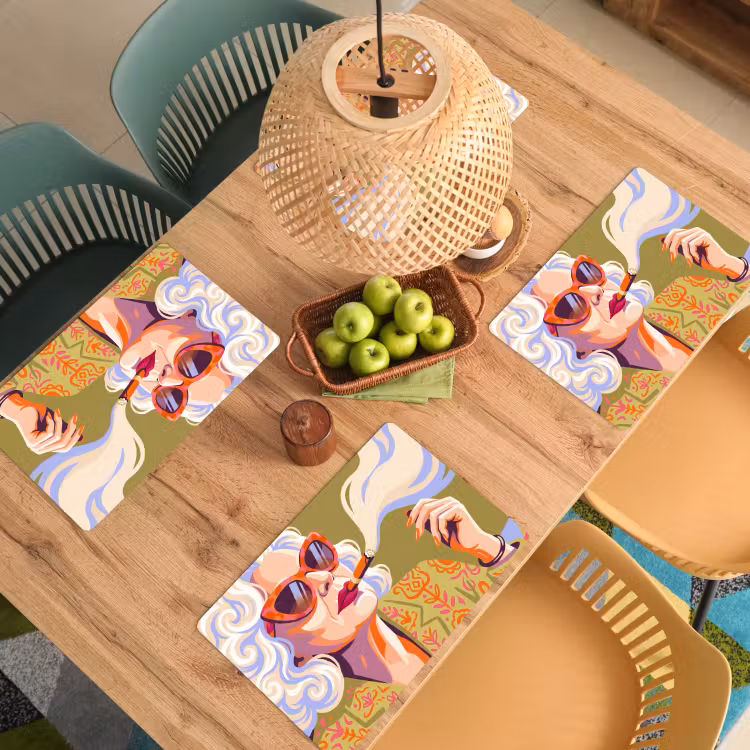 Vrouw - Zonnebril - Portret - Modern - Kleurrijk Placemat vinyl groot -zzsfeer5_Kitchenyeah-website