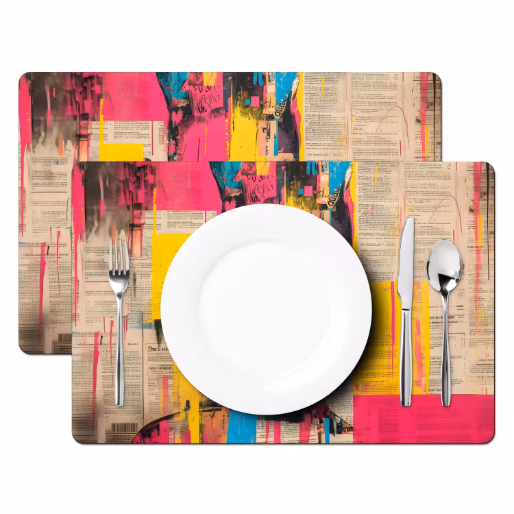 Vrouwengezicht - Krantenpapier - Abstract - Roze Placemat vinyl groot -zzsfeer2_Kitchenyeah-website