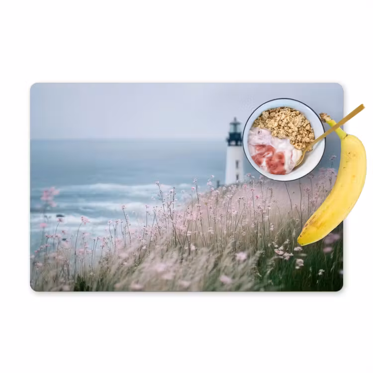 Vuurtoren - Klif - Zee - Bloemen Placemat vinyl groot -zzzproduct_Kitchenyeah-website