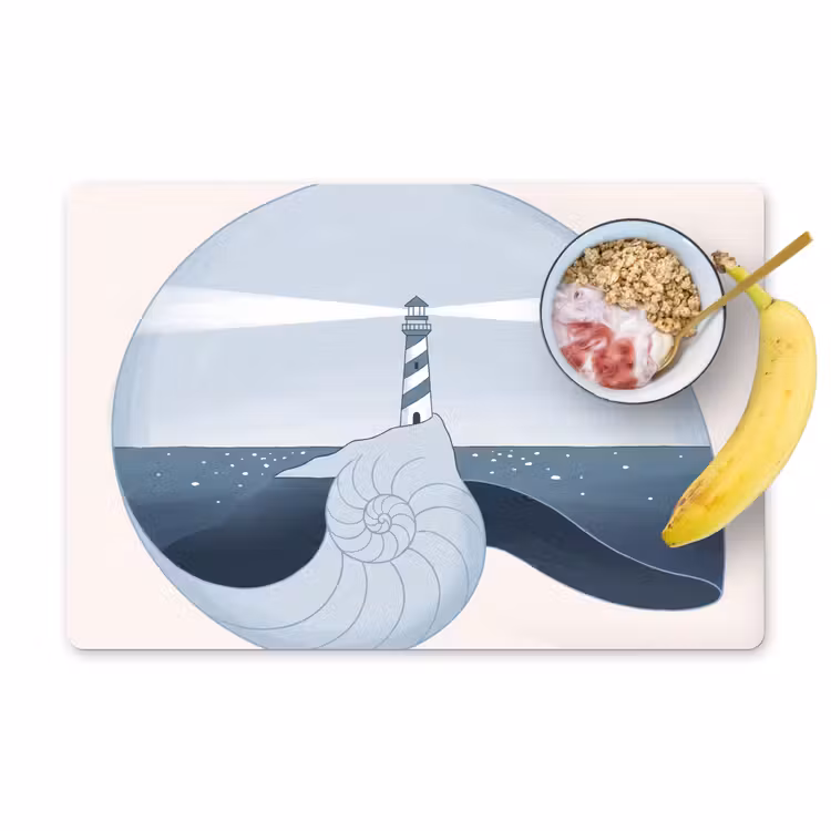 Vuurtoren - Zee - Schelp - Abstract - Blauw Placemat vinyl groot -zzzproduct_Kitchenyeah-website