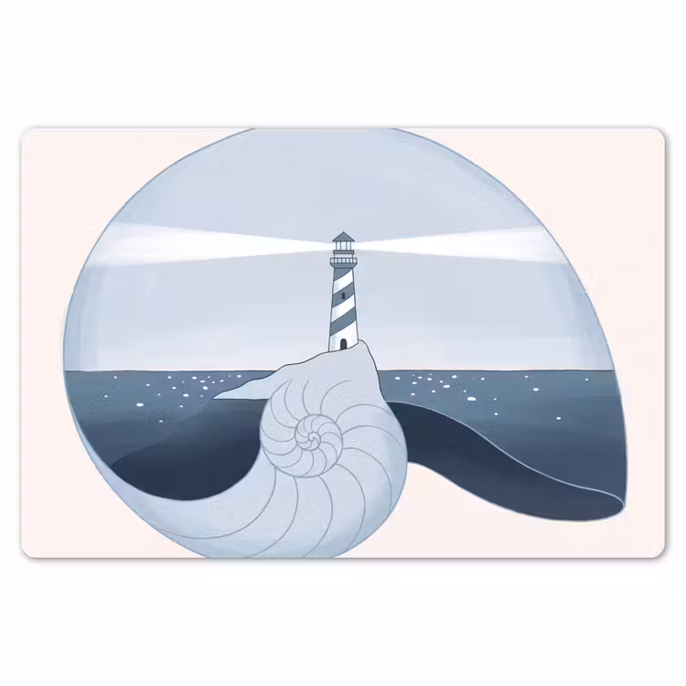 Vuurtoren - Zee - Schelp - Abstract - Blauw Placemat vinyl groot -zzsfeer1_Kitchenyeah-website