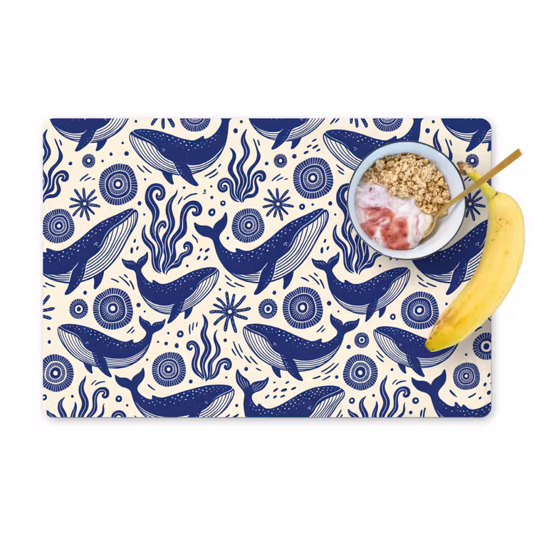 Walvis - Onderwater - Dieren - Abstract - Blauw Placemat vinyl groot -zzzproduct_Kitchenyeah-website