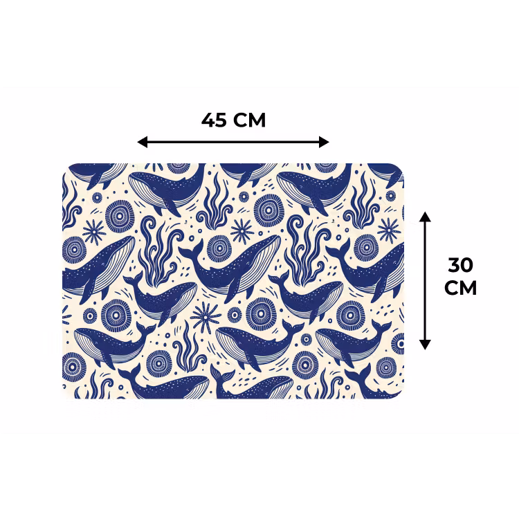 Walvis - Onderwater - Dieren - Abstract - Blauw Placemat vinyl groot -specs