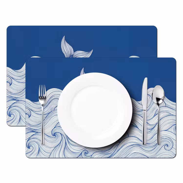 Walvis - Staart - Golven - Lijntekening - Blauw Placemat vinyl groot -zzsfeer2_Kitchenyeah-website
