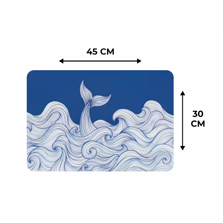 Walvis - Staart - Golven - Lijntekening - Blauw Placemat vinyl groot -specs
