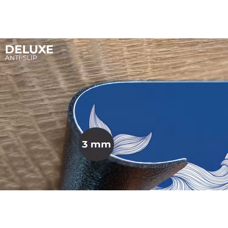 Walvis - Staart - Golven - Lijntekening - Blauw Placemat vinyl groot -closeup