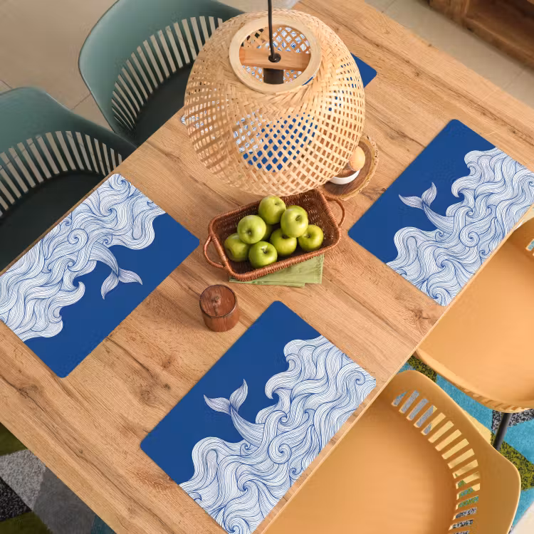 Walvis - Staart - Golven - Lijntekening - Blauw Placemat vinyl groot -zzsfeer5_Kitchenyeah-website
