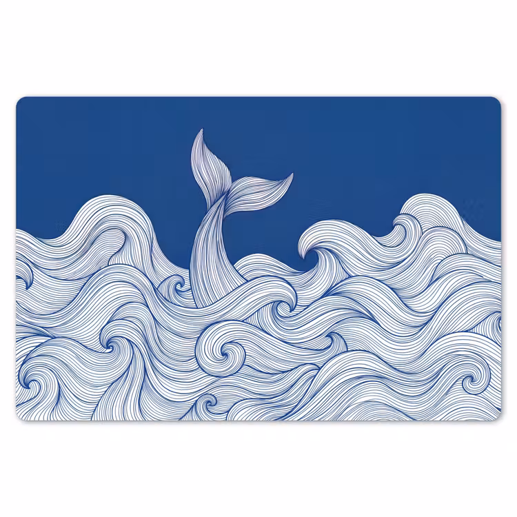 Walvis - Staart - Golven - Lijntekening - Blauw Placemat vinyl groot -zzsfeer1_Kitchenyeah-website