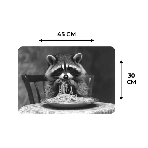 Wasbeer - Cute - Pasta - Tafelkleed - Zwart - Wit Placemat vinyl groot -specs