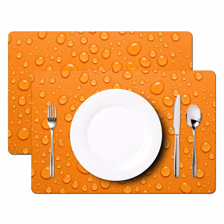 Water - Druppels - Oranje Placemat vinyl groot -zzsfeer2_Kitchenyeah-website