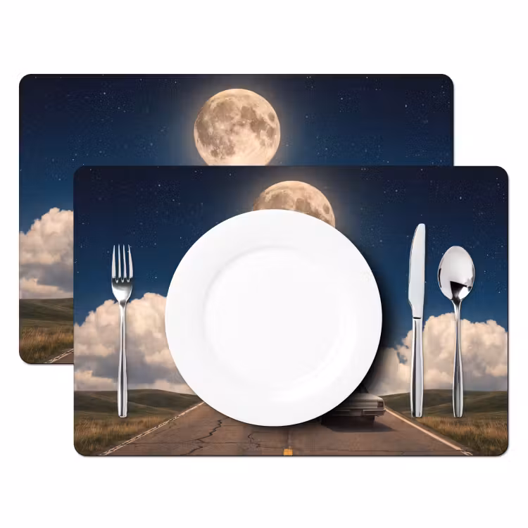 Placemat - 6 stuks - Weg - Maan - Nacht - Weg - Maan - Nacht Placemat vinyl groot