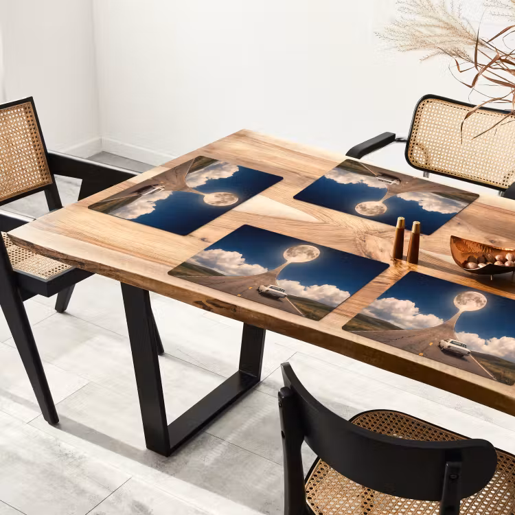 Placemat - 6 stuks - Weg - Maan - Nacht - Weg - Maan - Nacht Placemat vinyl groot
