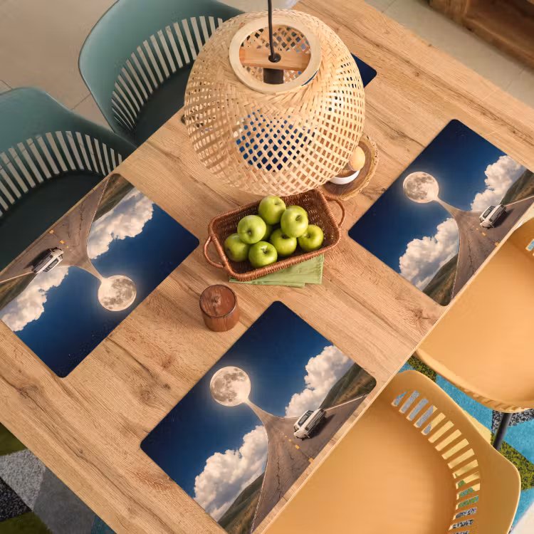 Placemat - 6 stuks - Weg - Maan - Nacht - Weg - Maan - Nacht Placemat vinyl groot