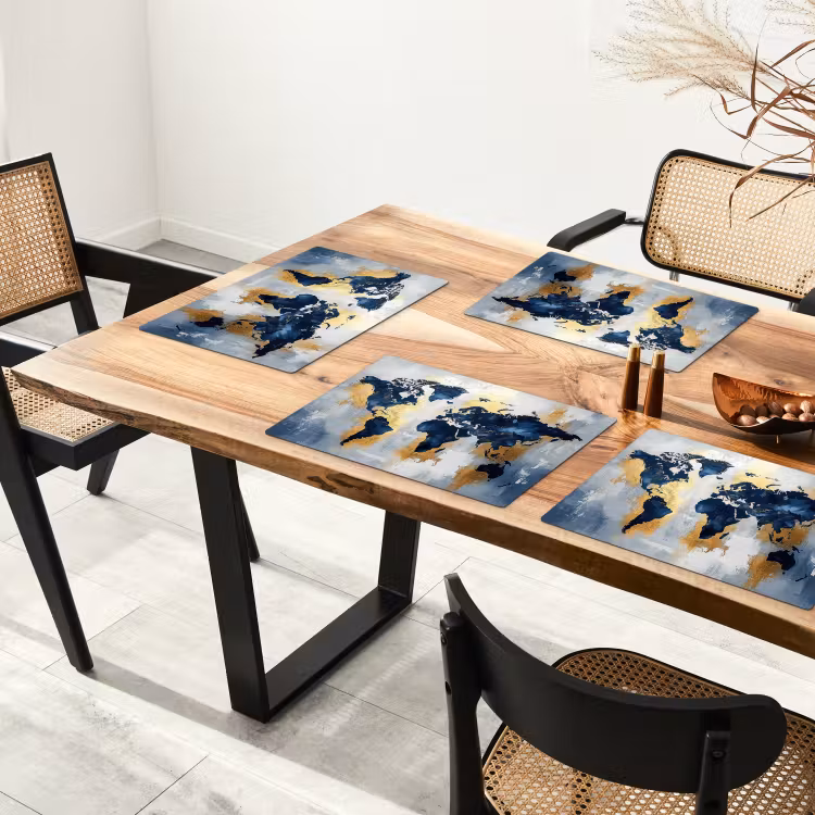 Wereldkaart - Blauw - Abstract Placemat vinyl groot -zzsfeer4_Kitchenyeah-website